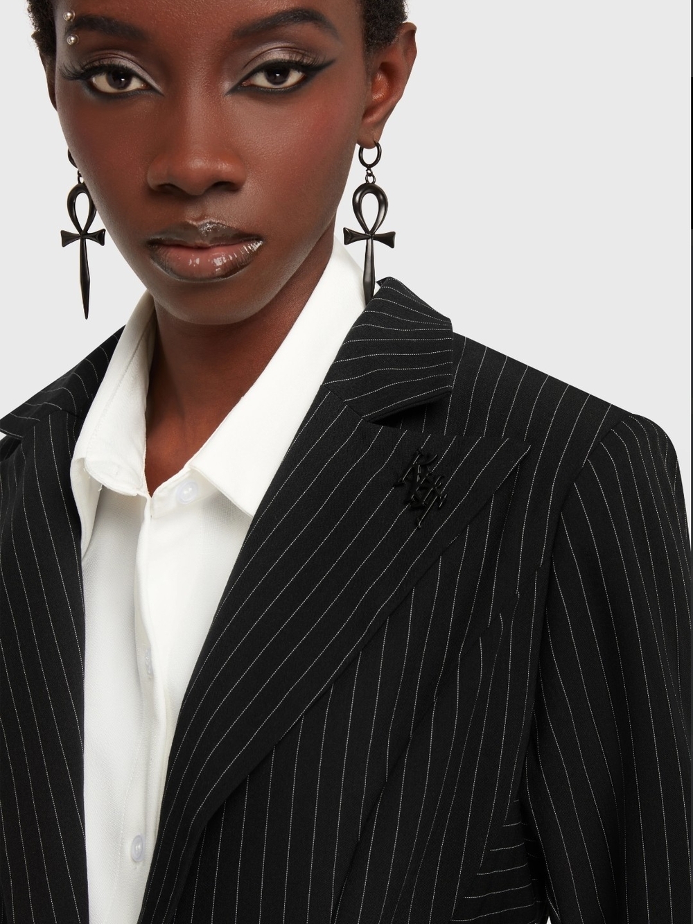 Killstar Black Pinstripe Blazer with Peak Lapel - Picture 2 of 7